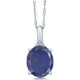 thumbnail image 1 of Gem Stone King 4.02 Ct Oval Blue Lapis White Diamond 14K White Gold Pendant with Chain, 1 of 4
