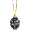 thumbnail image 1 of Gem Stone King 4.02 Ct Oval Green Mystic Quartz White Diamond 10K Yellow Gold Pendant, 1 of 4