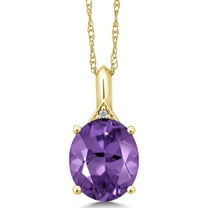 Gem Stone King 4.02 Ct Oval Purple Amethyst White Diamond 14K Yellow Gold Pendant