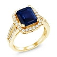 thumbnail image 1 of Gem Stone King 4.03 Ct Blue Sapphire White Created Sapphire 18K Yellow Gold Plated Silver Ring (Size 6), 1 of 5