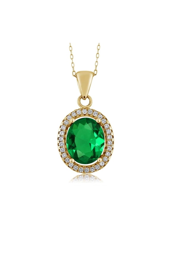 4.03 Ct Oval Green Simulated Emerald 18K Yellow Gold Plated Silver Pendant