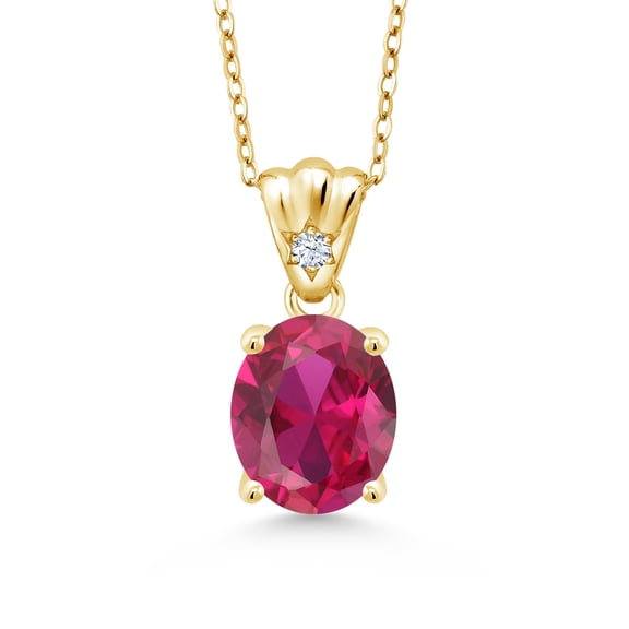 Gem Stone King 4.03 Ct Oval Red Created Ruby 18K Yellow Gold Plated Silver Pendant