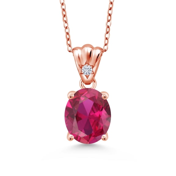 Gem Stone King 4.04 Ct Red Created Ruby E-F Lab Grown Diamond 18K Rose Gold Plated Silver Pendant