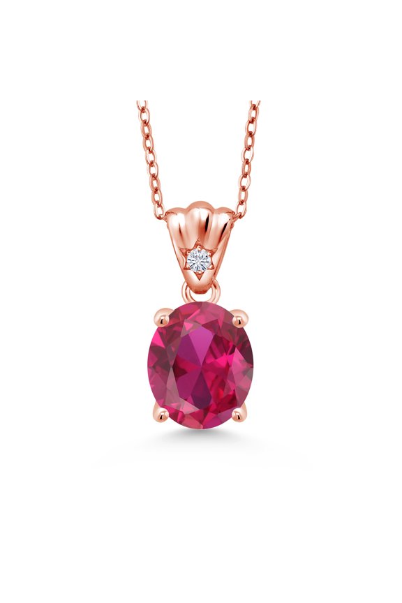 4.04 Ct Red Created Ruby E-F Lab Grown Diamond 18K Rose Gold Plated Silver Pendant