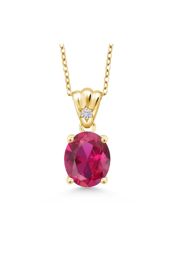 4.04 Ct Red Created Ruby E-F Lab Grown Diamond 18K Yellow Gold Plated Silver Pendant