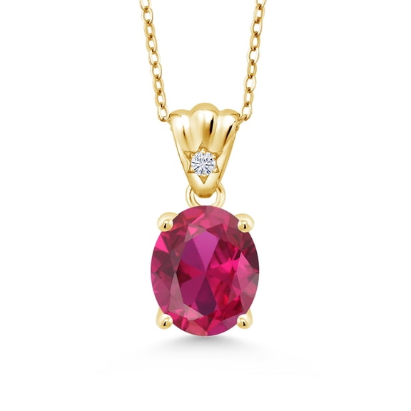 Gem Stone King 4.04 Ct Red Created Ruby E-F Lab Grown Diamond 18K Yellow Gold Plated Silver Pendant
