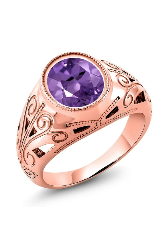 4.05 Ct Oval Purple Amethyst 18K Rose Gold Plated Silver Men's Ring