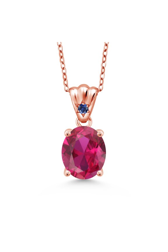 4.05 Ct Red Created Ruby Blue Created Sapphire 18K Rose Gold Plated Silver Pendant