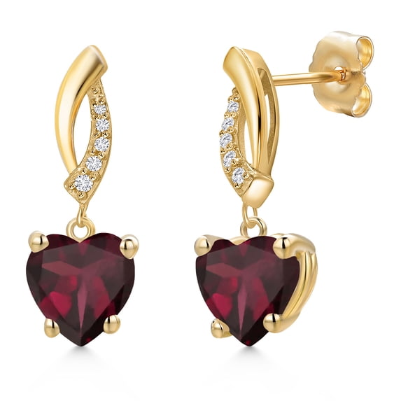 Gem Stone King 4.05 Ct Red Rhodolite Garnet G/H Lab Grown Diamond 14K Yellow Gold Earrings