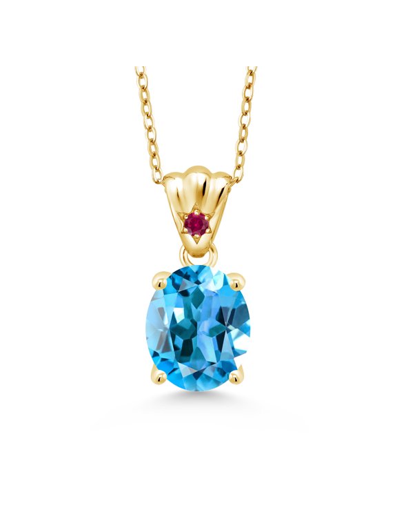4.05 Ct Swiss Blue Topaz Red Created Ruby 18K Yellow Gold Plated Silver Pendant