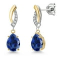 thumbnail image 1 of Gem Stone King 4.05 Cttw 925 Silver and 10K Yellow Gold Blue Created Sapphire and White Lab Grown Diamond Dangle Earrings for Women | Gemstone September Birthstone | Pear Shape 8X6MM, 1 of 6