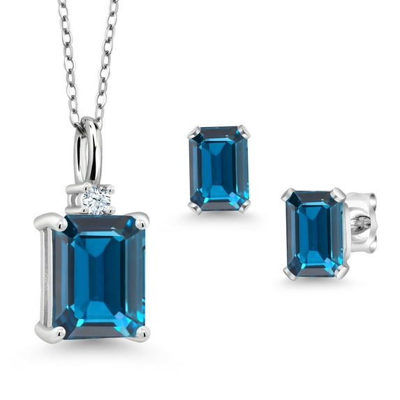Gem Stone King 4.06 Ct London Blue Topaz 925 Sterling Silver Pendant and Earrings Jewelry Set