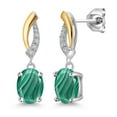 thumbnail image 1 of Gem Stone King 4.07 Ct Green Malachite E-F Lab Grown Diamond 925 Silver and 10K Yellow Gold Earrings, 1 of 6
