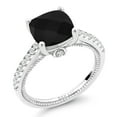 thumbnail image 1 of Gem Stone King 4.07 Cttw Black Onyx and White Created Sapphire Engagement Ring for Women | 925 Sterling Silver | Cushion Checkerboard Cut 10MM | Wedding Engagement Anniversary Promise Ring| Size 6, 1 of 7