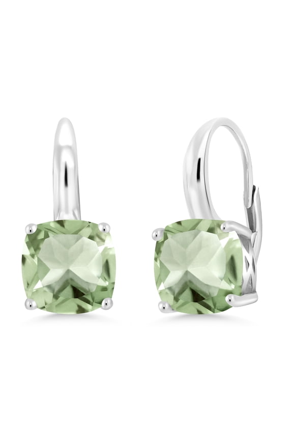 4.10 Cttw Green Prasiolite Dangle Earrings for Women in 925 Sterling Silver | Gemstone Birthstone | Cushion 8MM