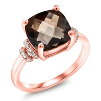 Gem Stone King 18K Rose Gold Plated Silver Brown Smoky Quartz Engagement Ring for Women | 4.14 Cttw | Cushion Checkerboard 10MM | Gemstone Birthstone | Size 8