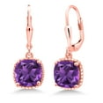 thumbnail image 1 of Gem Stone King 4.20 Ct Cushion Purple Amethyst 18K Rose Gold Plated Silver Earrings, 1 of 4