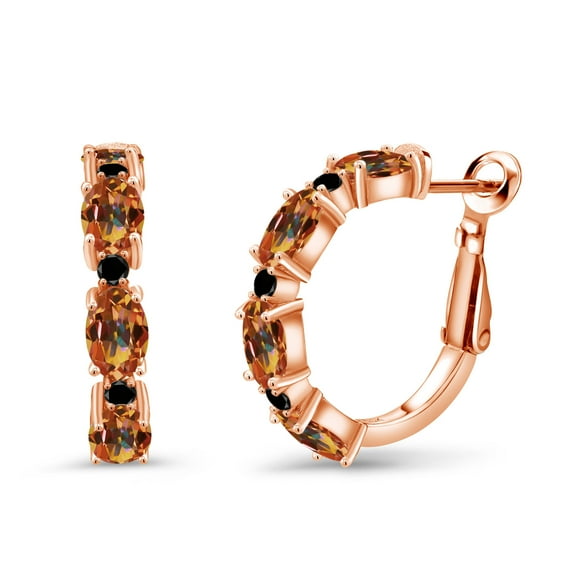 Gem Stone King 4.20 Ct Ecstasy Mystic Topaz Black Diamond 18K Rose Gold Plated Silver Hoop Earrings