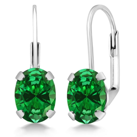 Gem Stone King 4.20 Ct Oval Green Simulated Emerald 925 Sterling Silver Earrings
