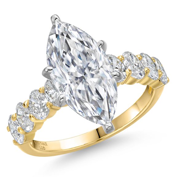Gem Stone King 4.20 Cttw IGI Certified Lab Grown Diamond in 14K Two-Tone Gold Engagement Ring for Women | Marquise Center Diamond 3.00 Ct | D-E Color | VS1-VS2 Clarity | Size 9