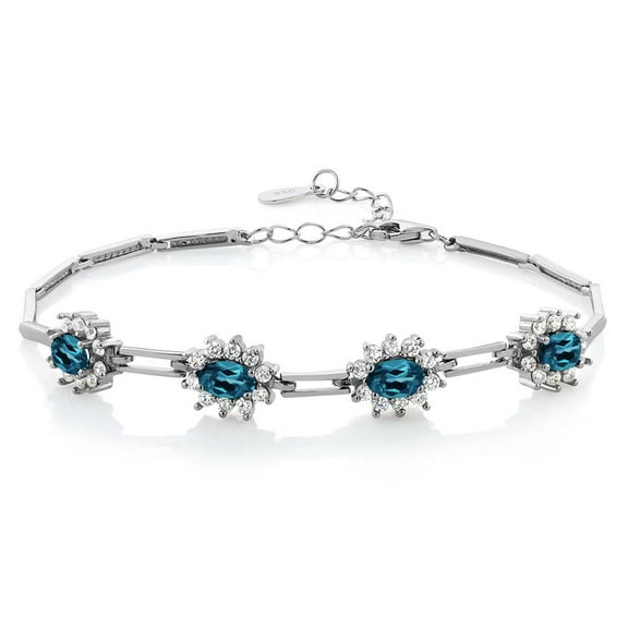 Gem Stone King 4.20 Cttw Oval London Blue Topaz 925 Sterling Silver Bracelet for Women 7+1 inches Extender