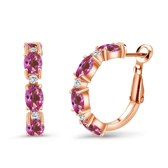 Gem Stone King 4.23 Ct Pink Mystic Topaz G-H Lab Grown Diamond 18K Rose Gold Plated Silver Hoop Earrings
