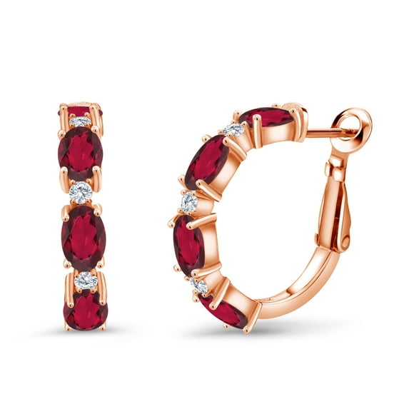 Gem Stone King 4.23 Ct Red Mystic Topaz G-H Lab Grown Diamond 18K Rose Gold Plated Silver Hoop Earrings