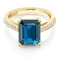 thumbnail image 1 of Gem Stone King 4.26 Ct London Blue Topaz White Created Sapphire 18K Yellow Gold Plated Silver Ring, 1 of 6