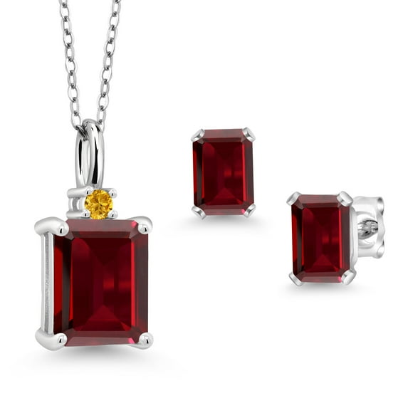 Gem Stone King 4.26 Ct Octagon Red Garnet 925 Sterling Silver Pendant and Earrings Jewelry Set