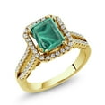 thumbnail image 1 of Gem Stone King 4.28 Ct Emerald Cut Green Malachite 18K Yellow Gold Plated Silver Ring, 1 of 5