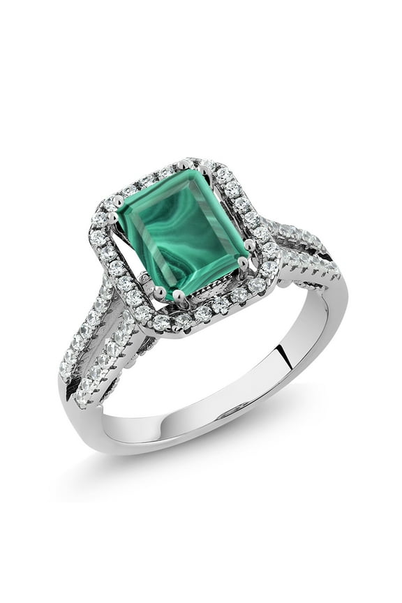 4.28 Ct Emerald Cut Green Malachite 925 Sterling Silver Ring