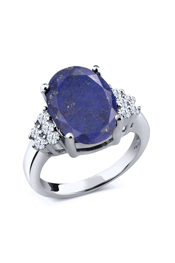 4.30 Ct Oval Blue Lapis 925 Sterling Silver Ring (Size 5)