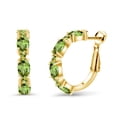 thumbnail image 1 of Gem Stone King 4.30 Ct Oval Green Peridot 18K Yellow Gold Plated Silver Hoop Earrings, 1 of 4