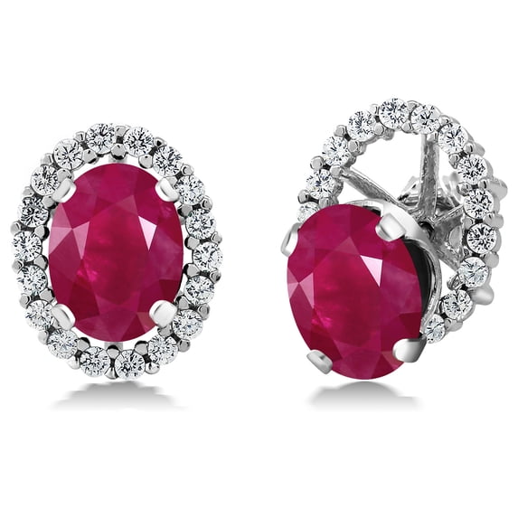 Gem Stone King 4.30 Ct Oval Red Ruby 925 Sterling Silver Stud Earrings with Removable Jackets