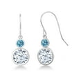 thumbnail image 1 of Gem Stone King 925 Sterling Silver White Zirconia and Swiss Blue Topaz Hook French Fish Ear Wire Dangle Earrings for Women (4.30 Cttw, Gemstone Birthstone, Round 8MM and Round 3MM), 1 of 3
