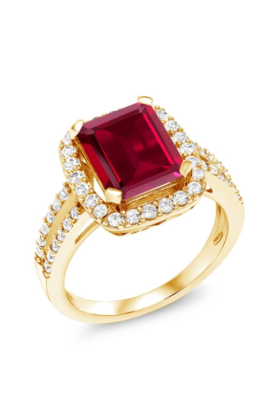 4.38 Cttw Red Created Ruby and White Created Sapphire 18K Yellow Gold Plated Silver Ring for Women | Wedding Engagement Anniversary Promise Ring for Women | Size 9