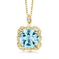 thumbnail image 1 of Gem Stone King 4.39 Ct Cushion Sky Blue Topaz 18K Yellow Gold Plated Silver Pendant, 1 of 4