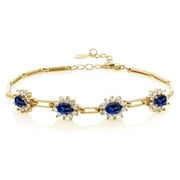 Gem Stone King 4.40 Ct Oval Blue Created Sapphire 18K Yellow Gold Plated Silver Bracelet for Women 7+1 inches Extender
