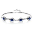 thumbnail image 1 of Gem Stone King 4.40 Ct Oval Blue Created Sapphire 925 Sterling Silver Bracelet for Women 7+1 inches Extender, 1 of 5