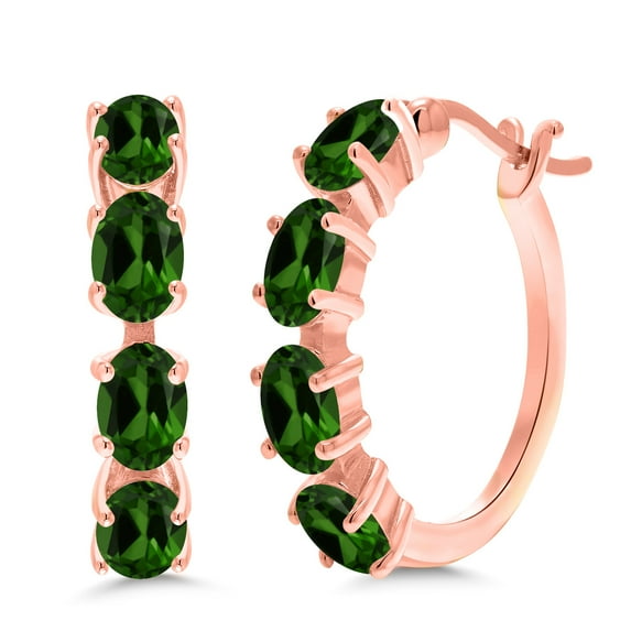 Gem Stone King 4.40 Ct Oval Green Chrome Diopside 18K Rose Gold Plated Silver Earrings