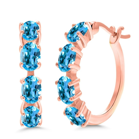 Gem Stone King 4.40 Ct Oval Swiss Blue Topaz 18K Rose Gold Plated Silver Earrings