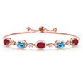 thumbnail image 1 of 18K Rose Gold Plated Silver Ruby Red Mystic Topaz, Swiss Blue Topaz, Lab Grown Diamond Bracelet for Women | 4.80 Cttw | Gemstone November Birthstone | Oval 7X5MM | Fully Adjustable 9 inch, 1 of 6