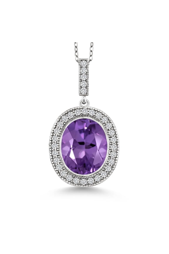 4.41 Ct Oval Purple Amethyst 925 Sterling Silver Pendant