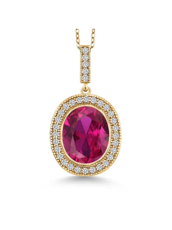 4.41 Ct Oval Red Created Ruby 18K Yellow Gold Plated Silver Pendant