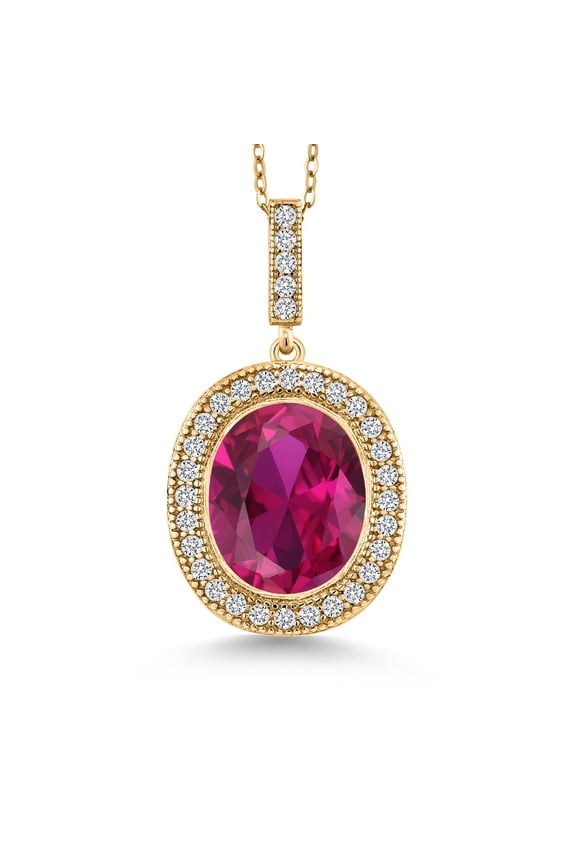 4.41 Ct Oval Red Created Ruby 18K Yellow Gold Plated Silver Pendant