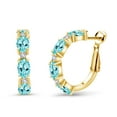 thumbnail image 1 of Gem Stone King 4.43 Ct Blue Apatite White Created Sapphire 18K Yellow Gold Plated Silver Hoop Earrings, 1 of 4