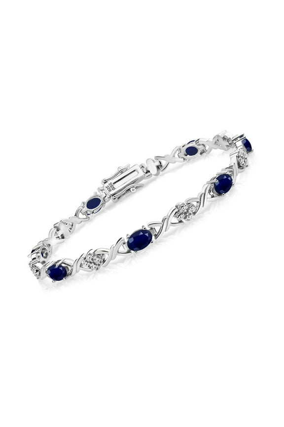 4.44 Cttw Blue Sapphire Tennis Bracelet for Women | 925 Sterling Silver | Gemstone September Birthstone | Oval 6X4MM | 7 inch
