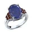 thumbnail image 1 of Gem Stone King 4.48 Ct Oval Blue Lapis Red Garnet 925 Sterling Silver Ring (Size 7), 1 of 4