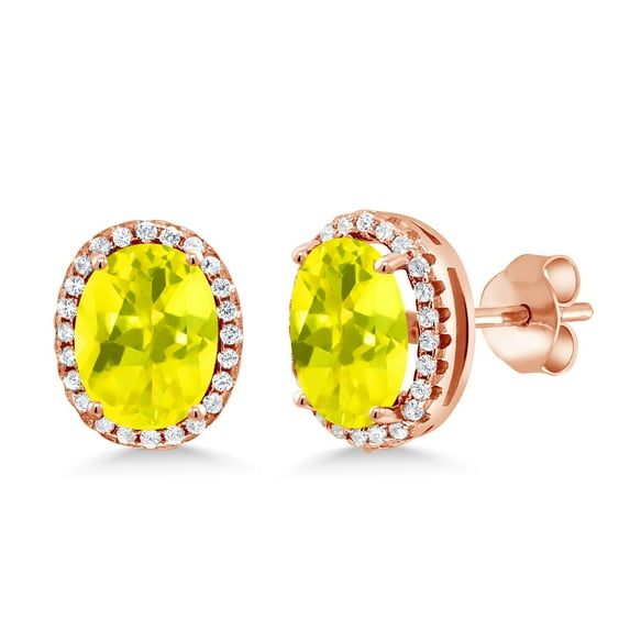 Gem Stone King 4.48 Ct Oval Canary Mystic Topaz 18K Rose Gold Plated Silver Earrings