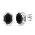 thumbnail image 1 of Gem Stone King 4.48 Cttw Black Onyx Halo Earrings for Women Set in 925 Sterling Silver | Gemstone Birthstone | Oval 9X7MM, 1 of 7